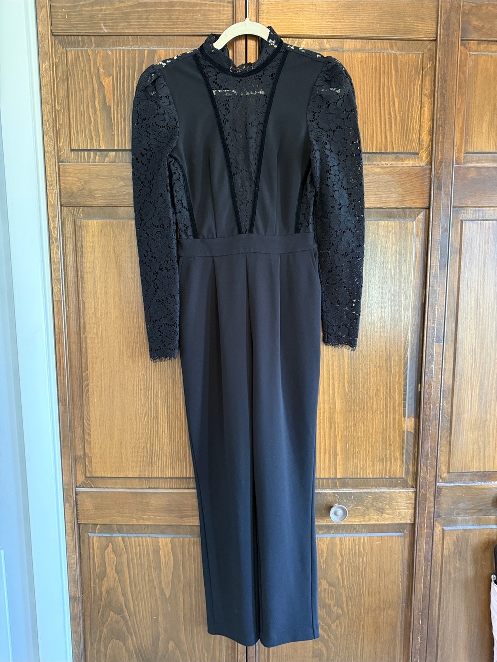 Express Black Lace-Sleeve Jumpsuit